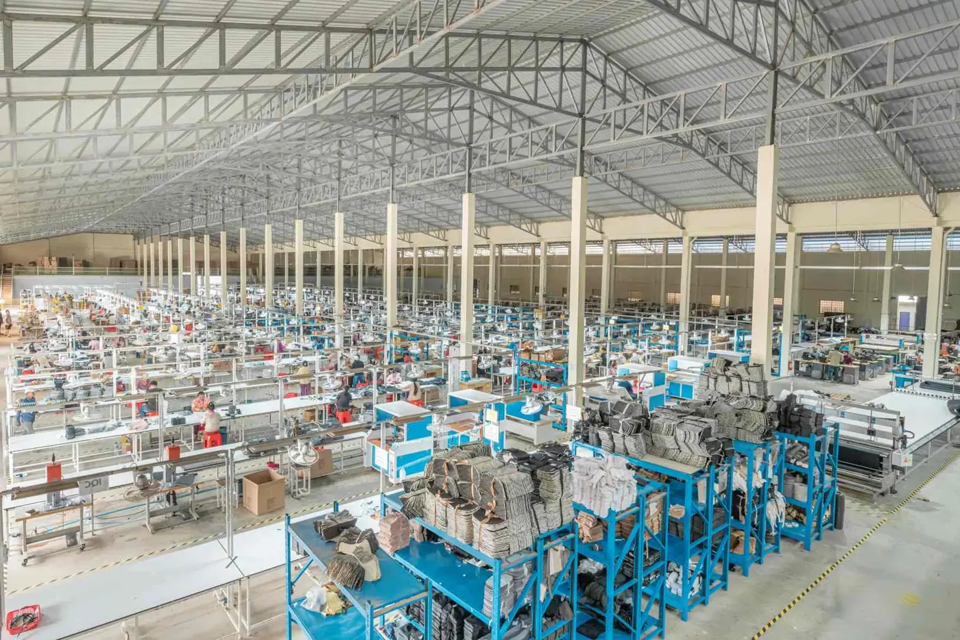Wide view of the handbag processing workshop in Cambodia