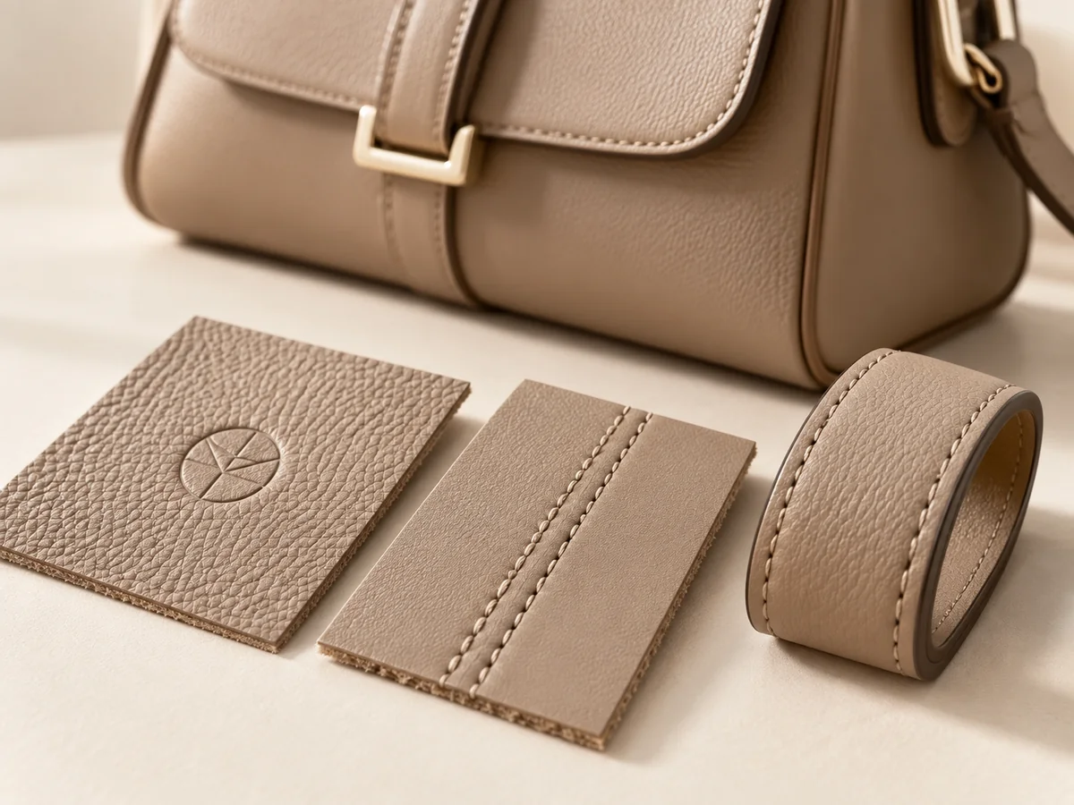 Bag strap stitching and edge finishing details